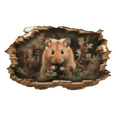 Buntes Wandtattoo  Wandriss mit Kleinem Hamster 