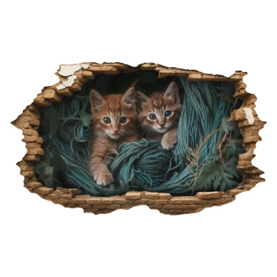 Buntes Wandtattoo  Wandriss mit Katzen und Wolle 