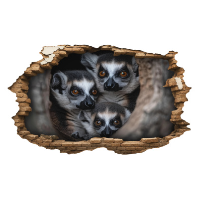 Buntes Wandtattoo  Wandriss mit Lemuren Familie 