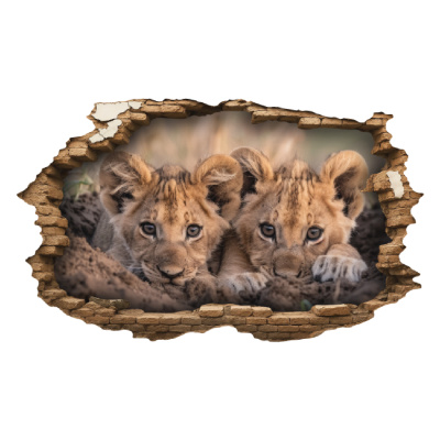 Buntes Wandtattoo  Wandriss mit Zwei Lwen Babys 