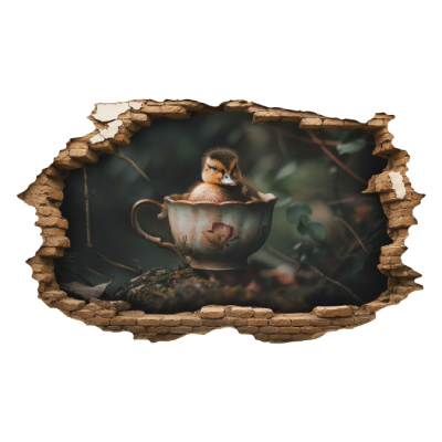 Buntes Wandtattoo  Wandriss mit Enten Kken in Tasse 