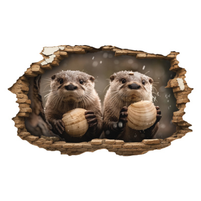 Buntes Wandtattoo  Wandriss mit Otter mit Muscheln 