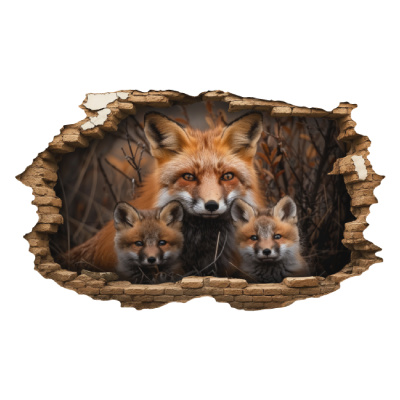 Buntes Wandtattoo  Wandriss mit Fuchs Familie 