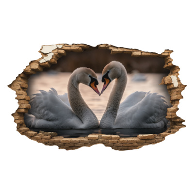 Buntes Wandtattoo  Wandriss mit Schwan Liebe 