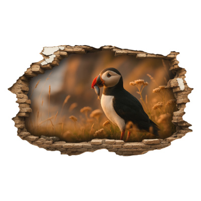 Buntes Wandtattoo  Wandriss mit Papageitaucher Puffin 