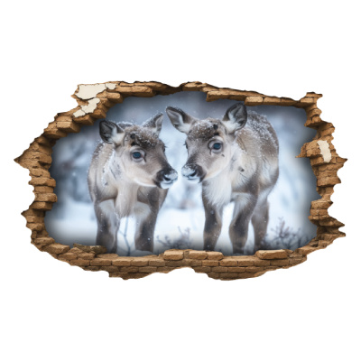 Buntes Wandtattoo  Wandriss mit Rentier Babys 