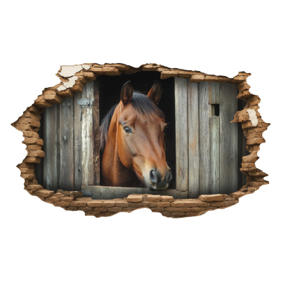 Buntes Wandtattoo  Wandriss mit Pferd im Stall 