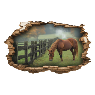 Buntes Wandtattoo  Wandriss mit Pferd am grasen 