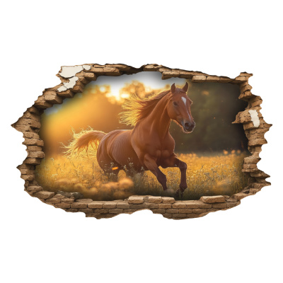 Buntes Wandtattoo  Wandriss mit Pferd reitet durch Feld 