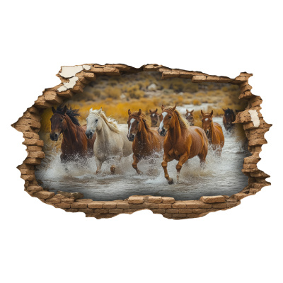 Buntes Wandtattoo  Wandriss mit Pferde Herde 