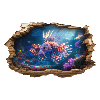 Buntes Wandtattoo  Wandriss mit Korallenriff mit Feuerfisch 