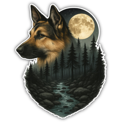 Schferhund im Wald Aufkleber Bunt