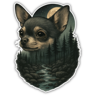Chihuahua im Wald Aufkleber Bunt