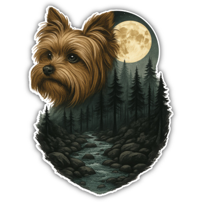 Yorkshire Terrier im Wald Aufkleber Bunt