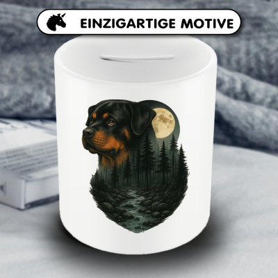 Spardose mit dem Motiv Rottweiler im Mondlicht - Ansicht 3