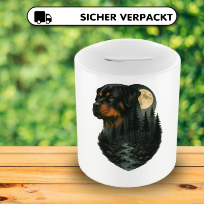Spardose mit dem Motiv Rottweiler im Mondlicht - Ansicht 4