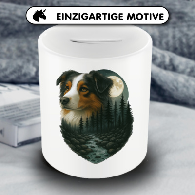 Spardose mit dem Motiv Australian Shepherd im Mondlicht - Ansicht 3