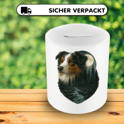 Spardose mit dem Motiv Australian Shepherd im Mondlicht - Ansicht 4