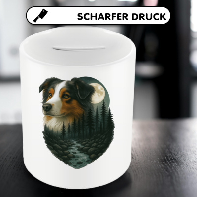 Spardose mit dem Motiv Australian Shepherd im Mondlicht - Ansicht 5