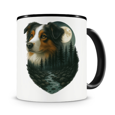 Tasse mit dem Motiv Australian Shepherd im Mondlicht