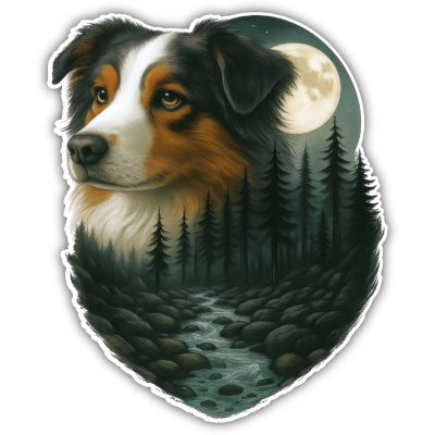 Australian Shepherd im Wald Aufkleber Bunt