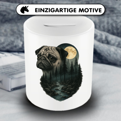 Spardose mit dem Motiv Mops im Mondlicht - Ansicht 3