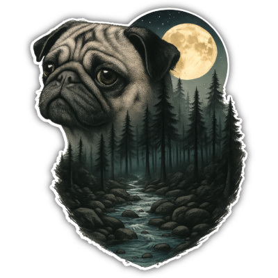 Wandtattoo  Mops im Mondlicht 