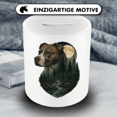Spardose mit dem Motiv American Pit Bull Terrier im Mondlicht - Ansicht 3