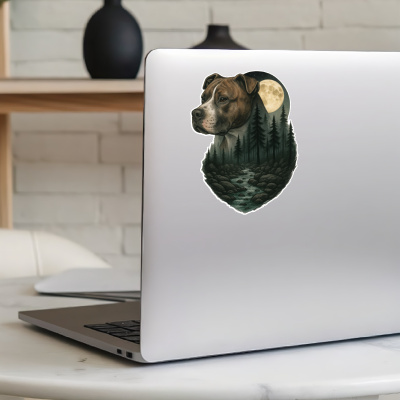 American Pit Bull Terrier im Wald Aufkleber Bunt - Ansicht 5