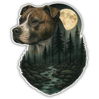Wandtattoo  American Pit Bull Terrier im Mondlicht 