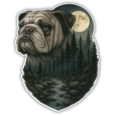 Bulldogge im Wald Aufkleber Bunt