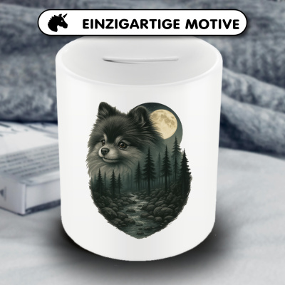 Spardose mit dem Motiv Zwergspitz im Mondlicht - Ansicht 3