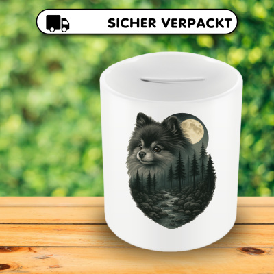 Spardose mit dem Motiv Zwergspitz im Mondlicht - Ansicht 4