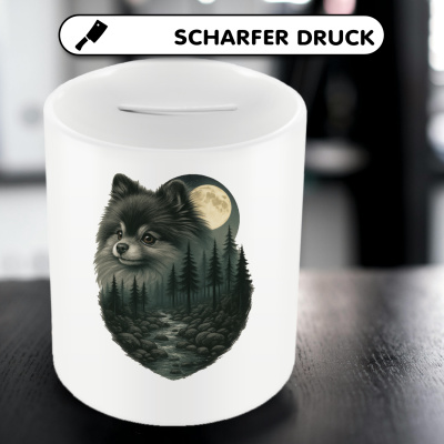 Spardose mit dem Motiv Zwergspitz im Mondlicht - Ansicht 5