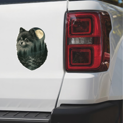 Zwergspitz im Wald Aufkleber Bunt - Ansicht 2