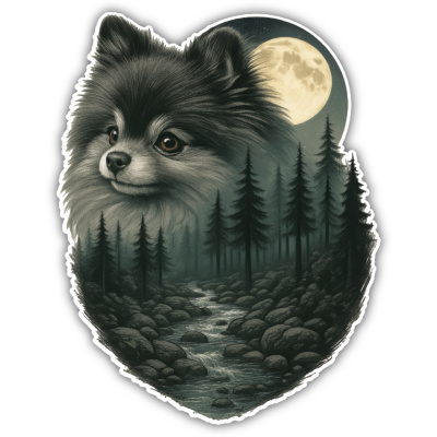 Zwergspitz im Wald Aufkleber Bunt