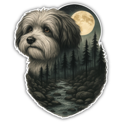 Havaneser im Wald Aufkleber Bunt