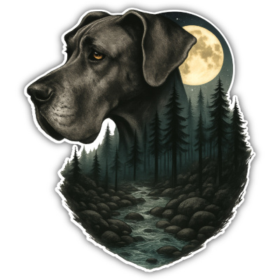 Deutsche Dogge im Wald Aufkleber Bunt