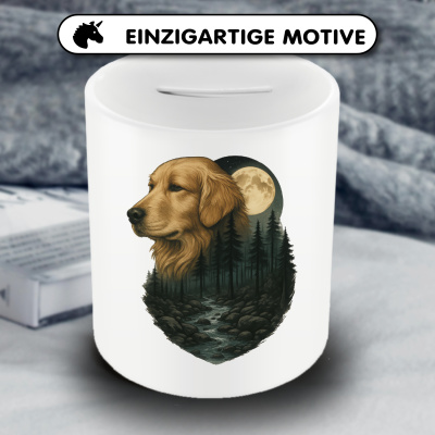 Spardose mit dem Motiv Golden Retriever im Mondlicht - Ansicht 3