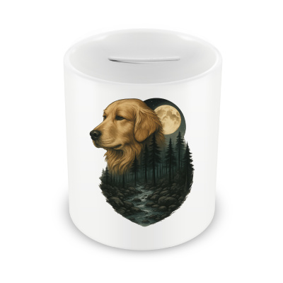 Spardose mit dem Motiv Golden Retriever im Mondlicht
