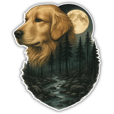 Golden Retriever im Wald Aufkleber Bunt