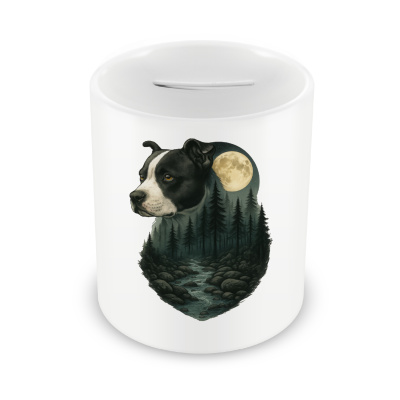 Spardose mit dem Motiv Staffordshire Terrier im Mondlicht