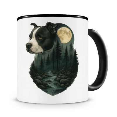 Tasse mit dem Motiv Staffordshire Terrier im Mondlicht