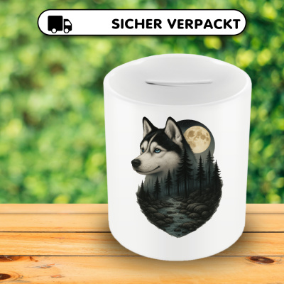 Spardose mit dem Motiv Husky im Mondlicht - Ansicht 4