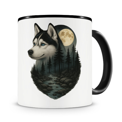Tasse mit dem Motiv Husky im Mondlicht