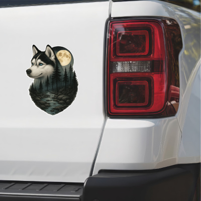 Husky im Wald Aufkleber Bunt - Ansicht 2