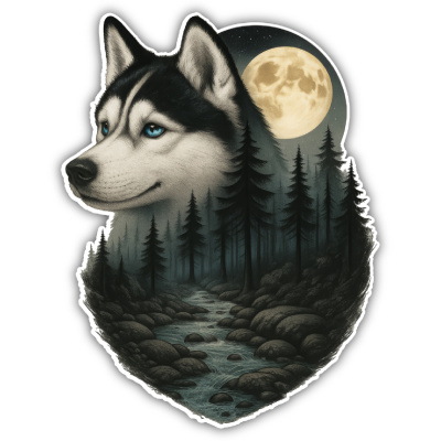 Wandtattoo  Husky im Mondlicht 