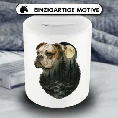 Spardose mit dem Motiv American Bulldog im Mondlicht - Ansicht 3