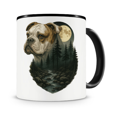 Tasse mit dem Motiv American Bulldog im Mondlicht