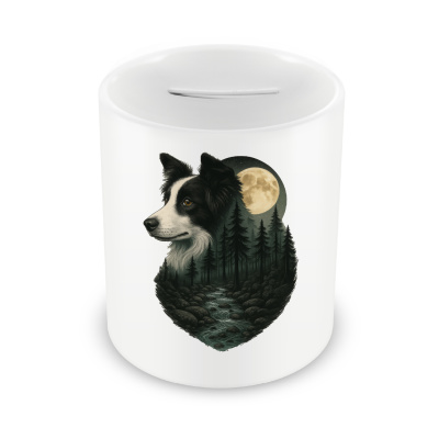 Spardose mit dem Motiv Border Collie im Mondlicht